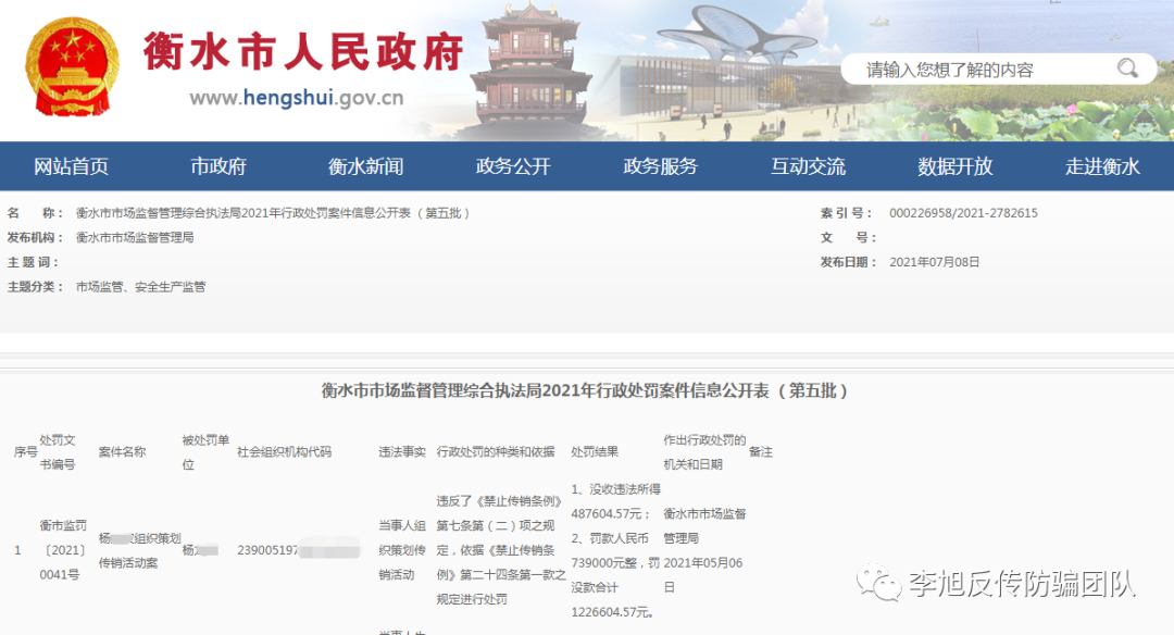 利用网络平台开展传销活动 衡水一人被罚没122万多元